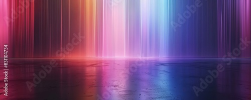 Vibrant abstract background with colorful light streaks reflecting on a glossy surface, creating a dynamic and energetic visual effect.