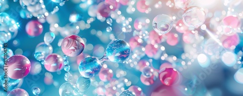 Vibrant abstract background with floating pink and blue bubbles, creating a lively and ethereal effect, perfect for creative and modern designs.