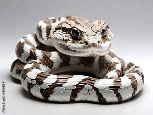 A Gaboon Viper snake on a white background. AI generated image