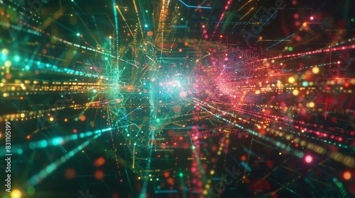 Vibrant, abstract digital background with multicolored light particles and lines creating a dynamic, futuristic visual effect.