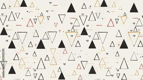 Seamless pattern of minimalistic triangles and intersecting lines, showcasing a modern geometric design