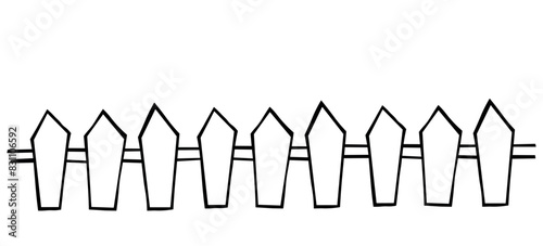 Rustic fence in doodle style on a white background. Hand drawn illustration in flat style.