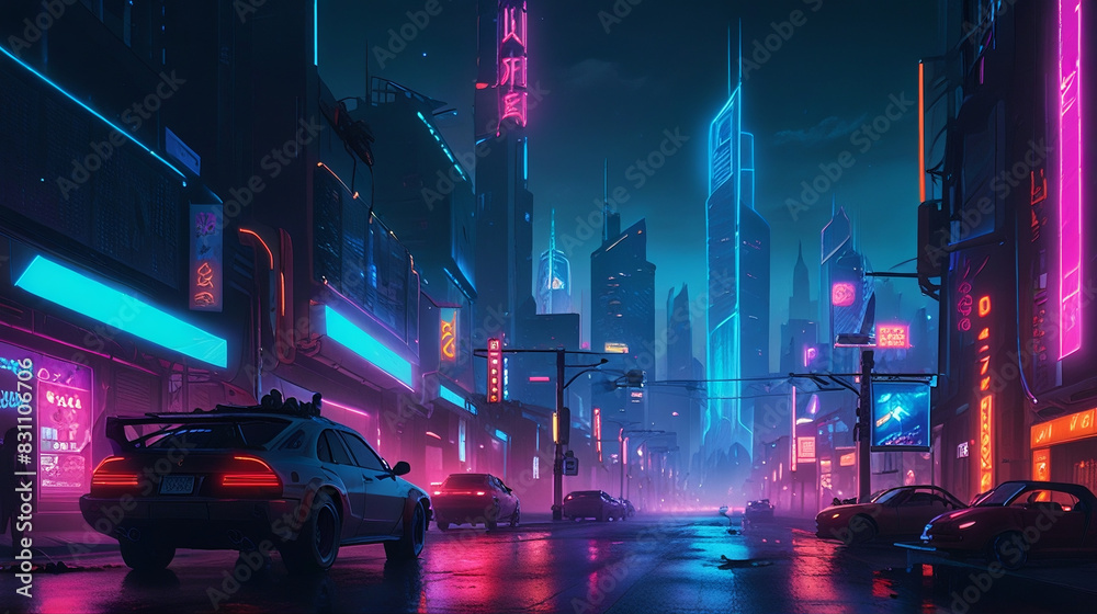 a futuristic city at night, featuring a cyberpunk aesthetic
a futuristic city at night, featuring a cyberpunk aesthetic