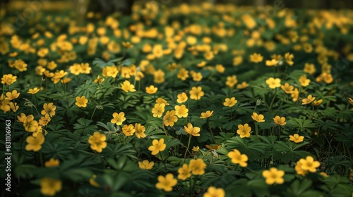 Field of golden celandine blooms photo