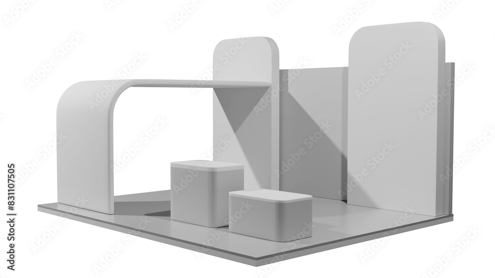 Exhibition Booth Mockup black and white, 3D render Exhibition Booth Mockup black and white, 3D render