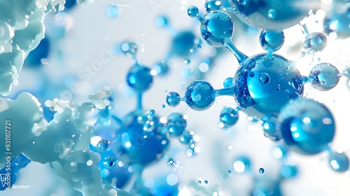 Close-up of Vibrant Blue Water Droplets Suspended in Midair. Abstract Liquid Art Image with Shallow Depth of Field. Perfect for Background or Wallpaper Use. AI