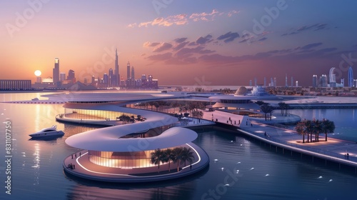 Design a visual representation of top art galleries and museums. Include the Dubai Museum, Louvre Abu Dhabi, and the upcoming Guggenheim Museum. photo