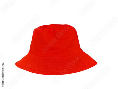 Red bucket hat isolated on white background