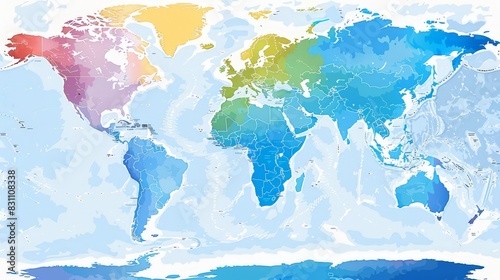 Design a world map indicating the major climate zones according to the climate classification. Use different colors to represent each climate type.