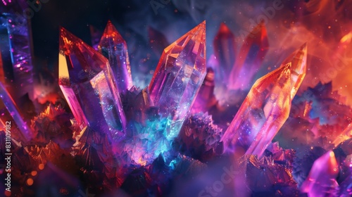 A colorful display of crystals with a blue and purple hue photo