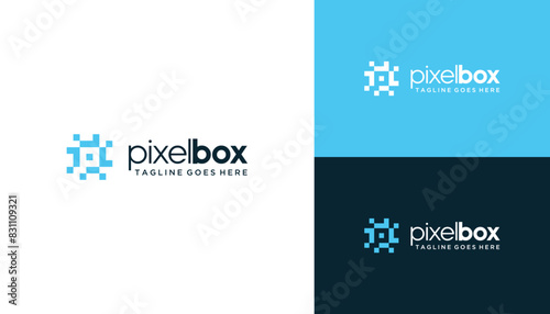 Initial Letter P Digital Data Pixel Square Box For Modern Futuristic Technology Logo Design
