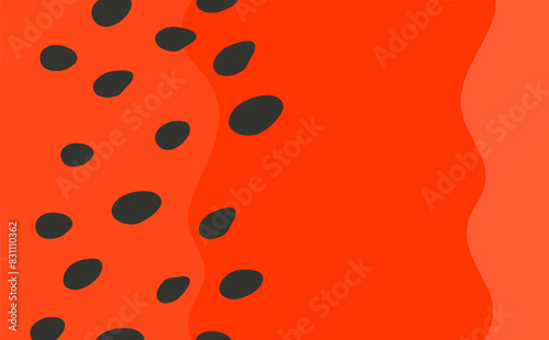 Cute watermelon pulp background with seeds in simple cartoon style. Colorful summer seasonal backdrop.