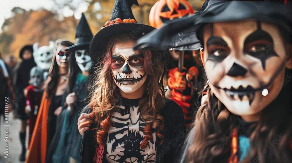 Dressing up in elaborate costumes ranging from witches and vampires to superheroes and movie characters.