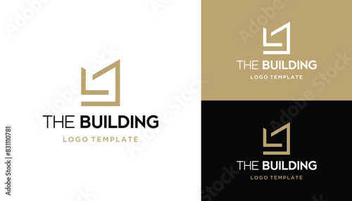 Golden Initial Letter L J with Real Estate Apartment Building Logo Design