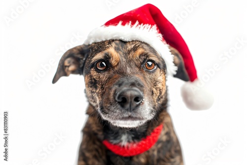Dog in santa hat with red scarf photo
