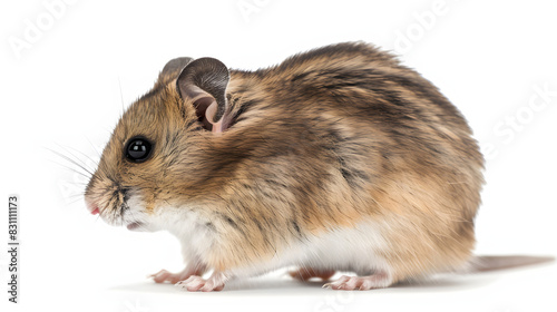 Side view of a european hamster on its hind legs, cricetus cricetus, isolated on white isolated on white background, detailed, png 
