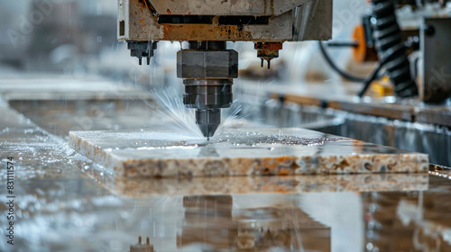 The machine is drilling marble close up