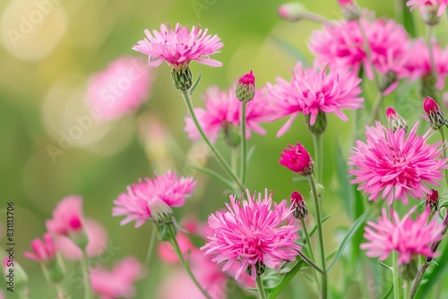 Vibrant pink flowers blooming in a lush green garden  capturing the beauty of nature and the freshness of springtime.