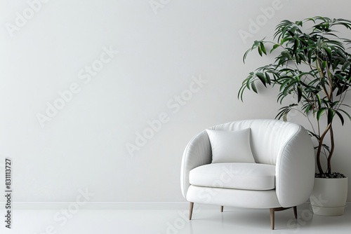 White chair, white room, plant close-up