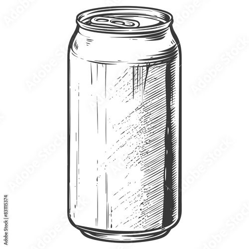 Sketched Soda Can: Detailed Monochrome Illustration.