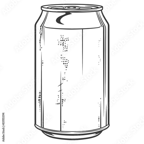 Etched Soda Can: Simple, Black & White Vector Illustration.
