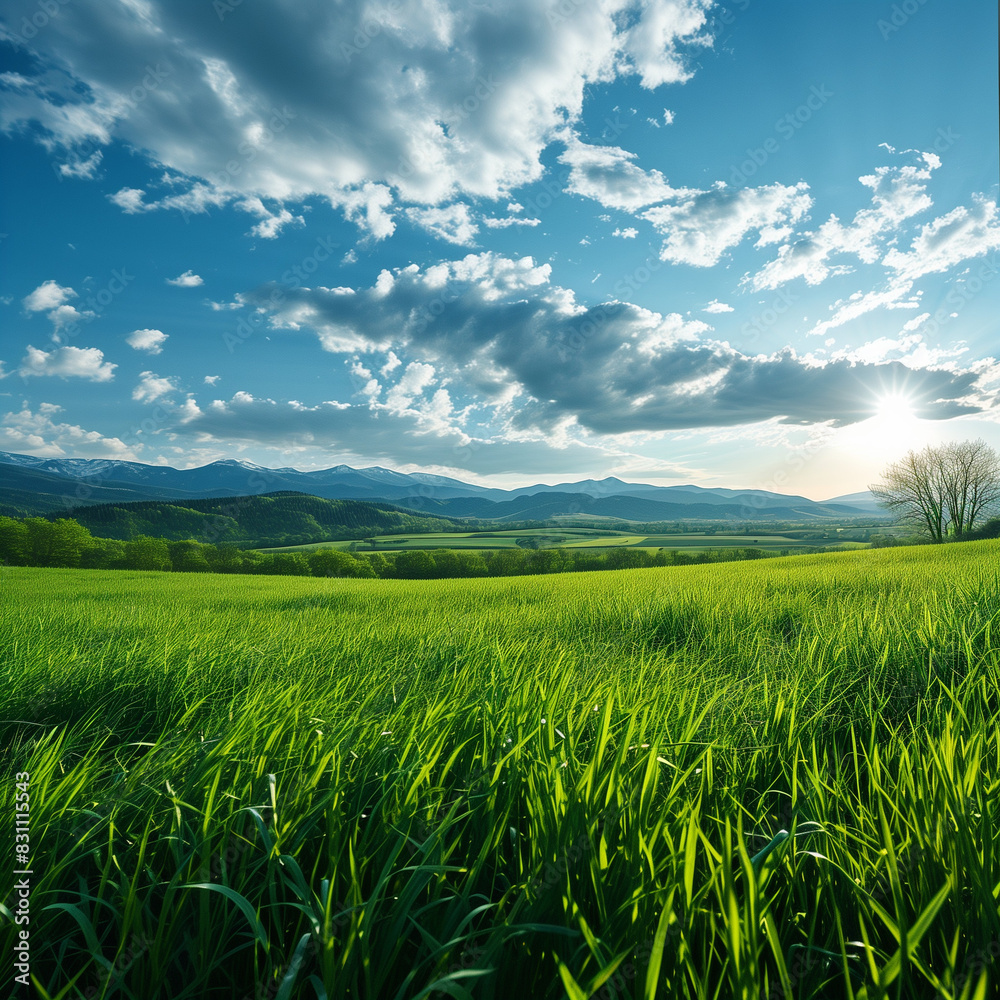 Fototapeta premium green field and blue sky