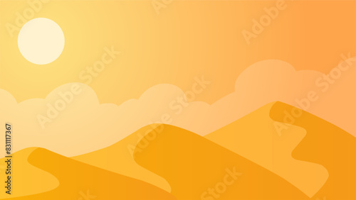 Landscape illustration of arabian sand desert with dunes
