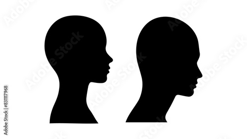 silhouettes of persons from side, black profile picture shape in vector