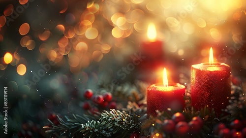 Blurred Christmas scene with twinkling fairy lights and candles  soft focus  warm colors  dreamy and nostalgic  Illustration 8K   high-resolution  ultra HD up32K HD