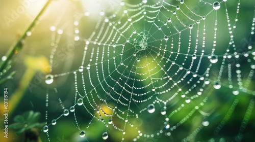 Close-up of raindrops on a spider web, symbolizing the delicate beauty and balance of natural ecosystems © buraratn