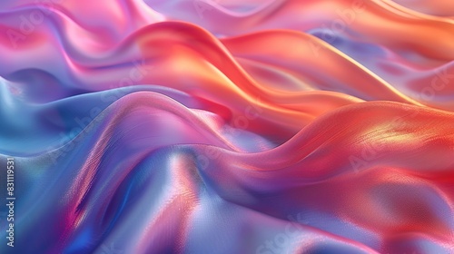 A simple yet elegant fabric pattern with smooth, flowing curves in gradient shades of pink, blue, and orange, creating a modern and shiny effect. Minimal and Simple style