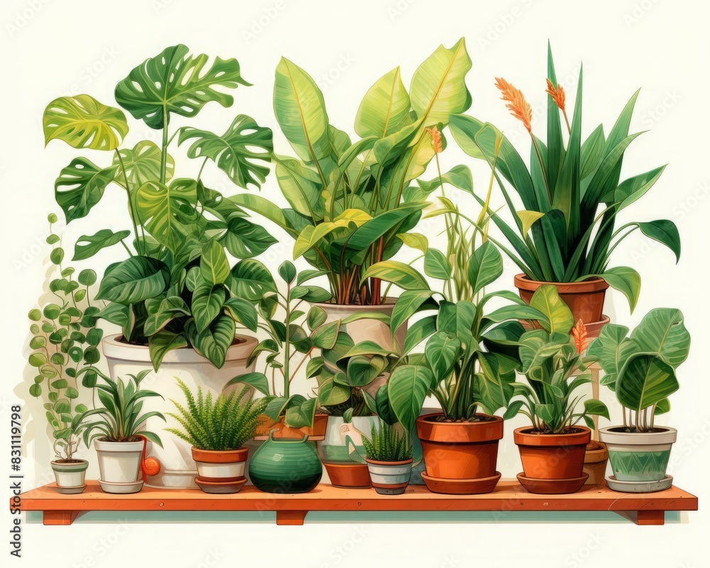 Illustration of plant parenting, highlighting different types of houseplants and their care