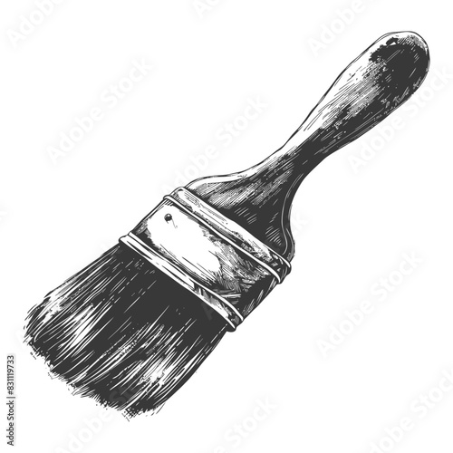 Vintage Engraved Paintbrush: Detailed Hatching Illustration, Artistic Tool.