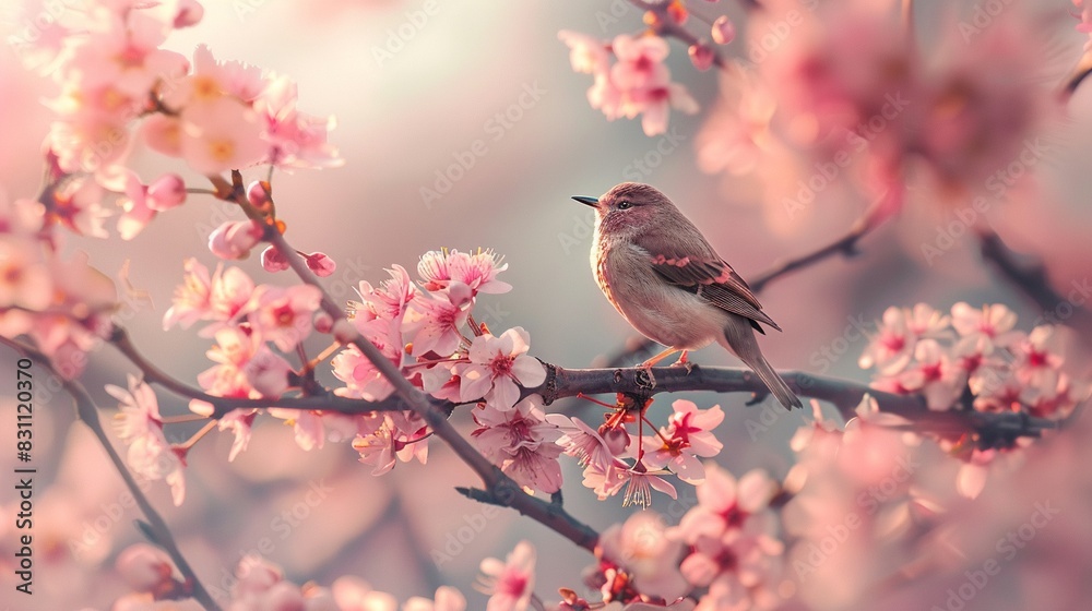 Spring scene with pink sakura flowers, birds singing on branches, soft and bright, AI generated, serene and vibrant, Illustration 8K , high-resolution, ultra HD,up32K HD Spring scene with pink sakura flowers, birds singing on branches, soft and bright, AI generated, serene and vibrant, Illustration 8K , high-resolution, ultra HD,up32K HD