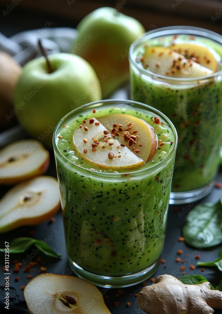 Pear Ginger Smoothie - Light green with pear slices and a hint of ginger. Pear Ginger Smoothie - Light green with pear slices and a hint of ginger.