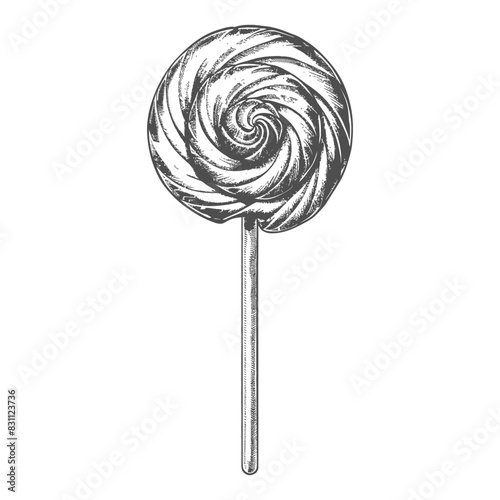 candy lollipop with engraving sketch style black color only