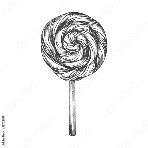 candy lollipop with engraving sketch style black color only
