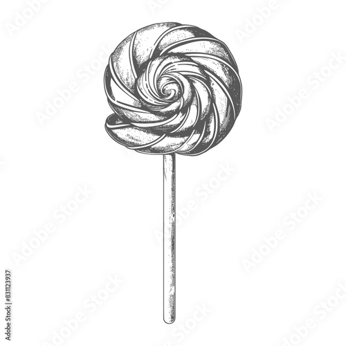 candy lollipop with engraving sketch style black color only