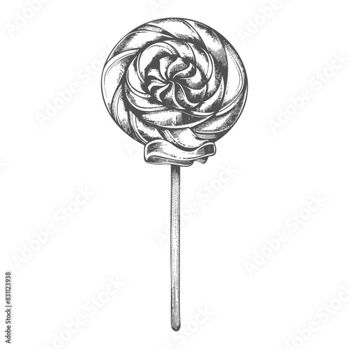 candy lollipop with engraving sketch style black color only