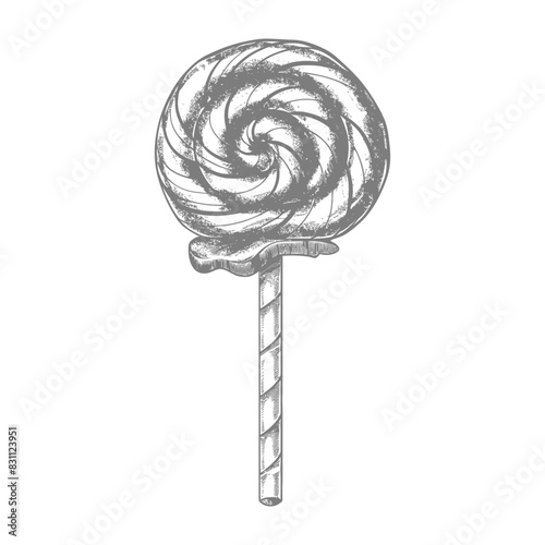 candy lollipop with engraving sketch style black color only