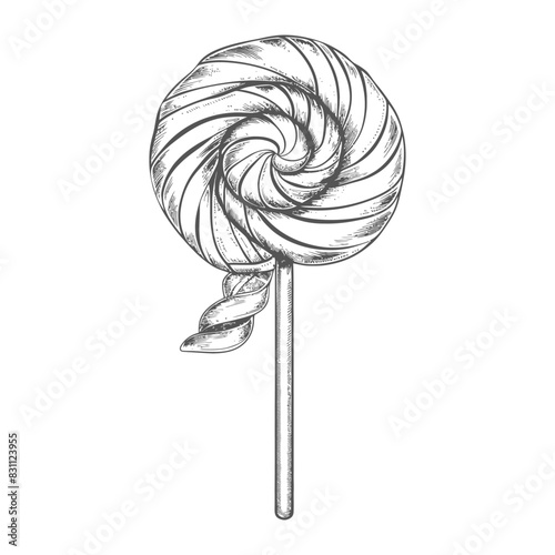 candy lollipop with engraving sketch style black color only