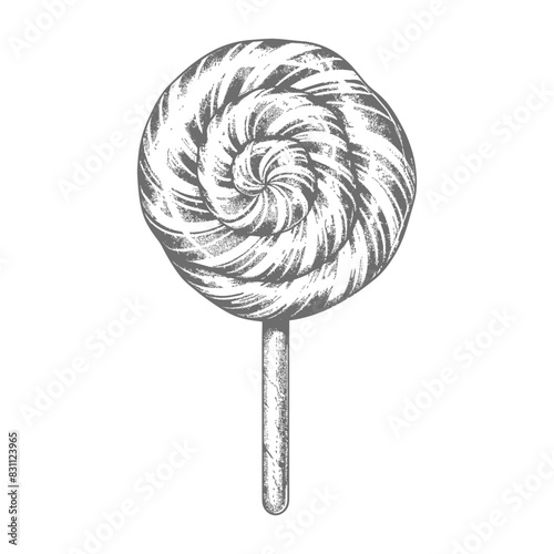 candy lollipop with engraving sketch style black color only