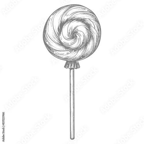 candy lollipop with engraving sketch style black color only
