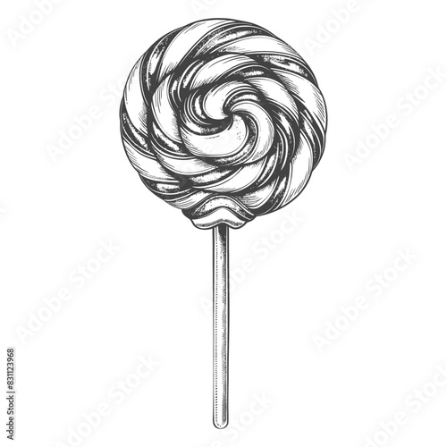 candy lollipop with engraving sketch style black color only