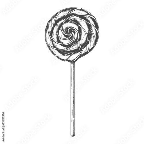 candy lollipop with engraving sketch style black color only