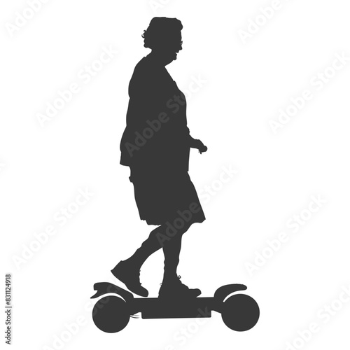 Silhouette of Senior Woman on Personal Transporter, Modern Mobility Aid.