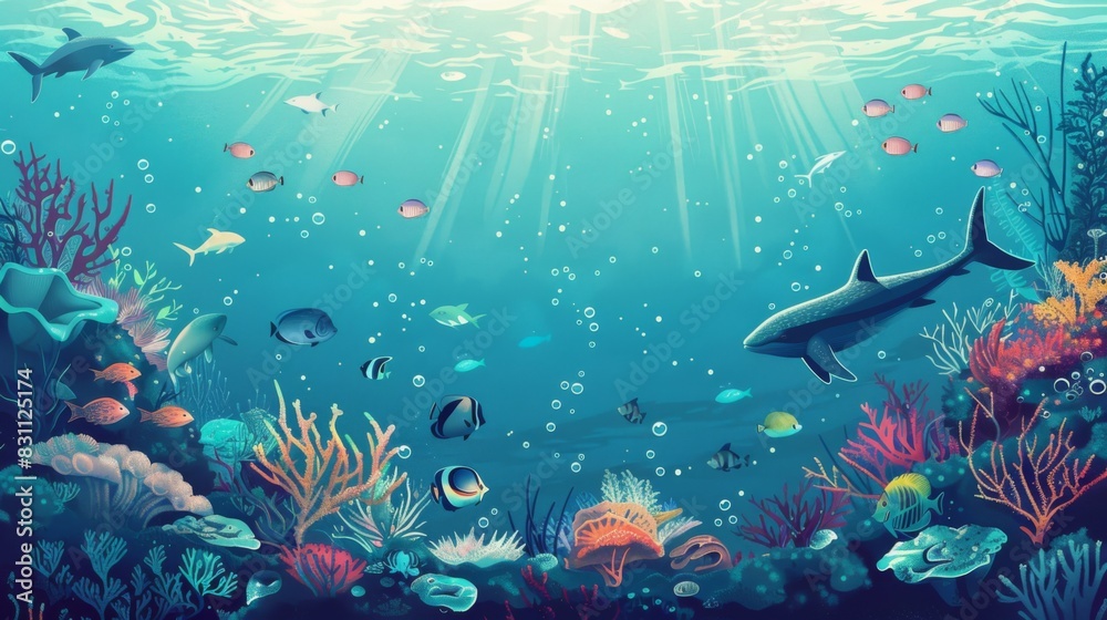 Fish and coral reefs under the sea. Underwater world with seaweeds and sea animals Fish and coral reefs under the sea. Underwater world with seaweeds and sea animals