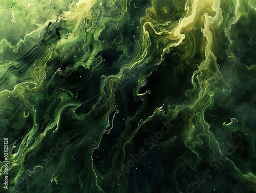 An artistic representation of venom slowly seeping into clear water, creating a sinister cloud of black and green swirls photo