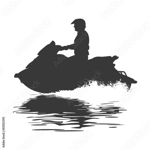 Silhouette: Jet Ski Rider Jumping with Water Reflection - Minimalist Sport Illustration