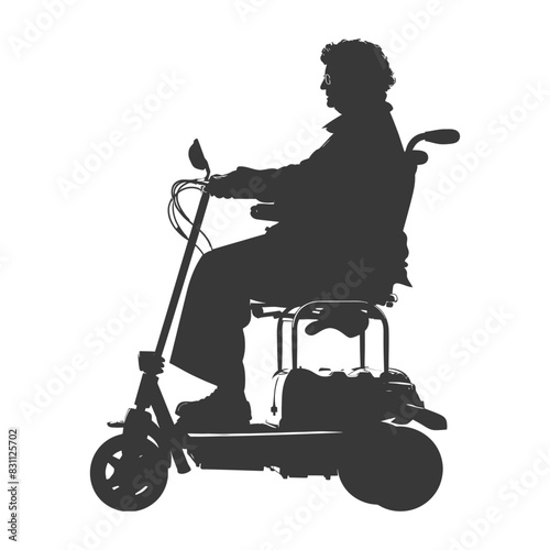 Silhouette of Senior Woman on Electric Scooter.